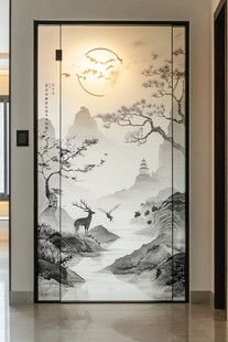 巨幅意境山水玻璃屏风