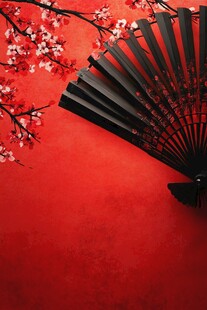 折扇红墙梅花