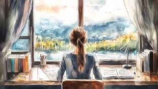 望着窗外的女生