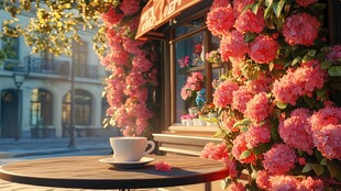 摆满鲜花的咖啡店