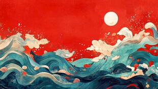 古风海浪包装插画