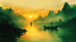 山水行舟插画