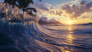 海浪浪花日出日落