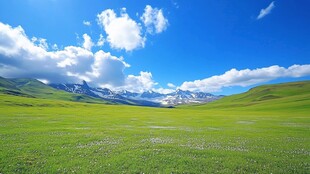 草地蓝天雪山