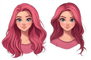 卡通粉色头发小女孩