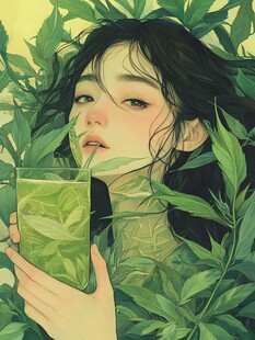 墨绿色女孩插画
