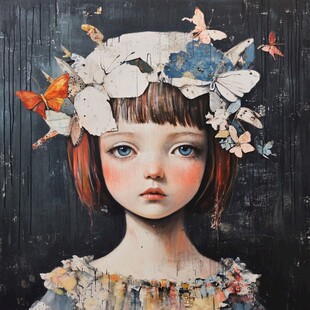 插画女孩与蝶