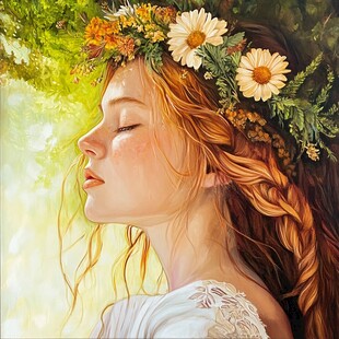 植物美女手绘装饰画