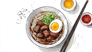 牛肉丸面美食插画