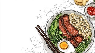 牛肉丸面美食插画