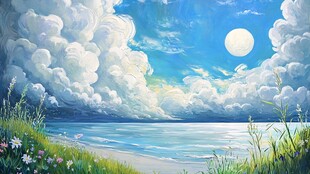 插画海边