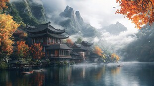 山水楼阁雅致意境风