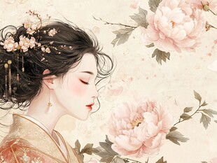 桃花美人插画