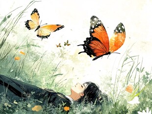 插画女孩与蝶