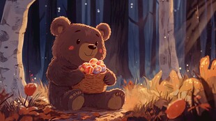 小熊室内野外场景插画