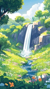 山泉水插画