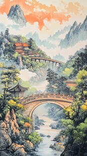 高清彩色客厅山水