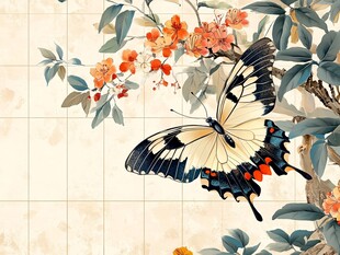 蝴蝶中式工笔花鸟