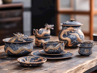 金龙陶瓷茶壶茶杯