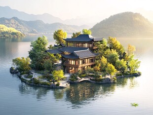 中式群山湖水山居