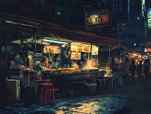 夜宵店插画