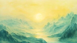 金光万丈水彩画