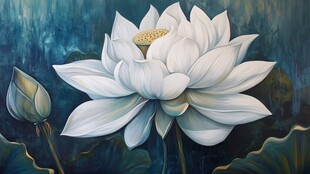 白色荷花壁画