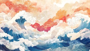 古风海浪包装插画