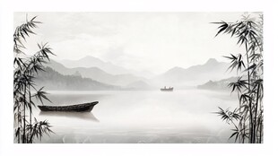 新中式竹林山水装饰画