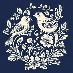 古典花纹花鸟