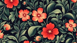 彩色民族风花草花卉