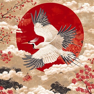 梅花仙鹤旭日东升