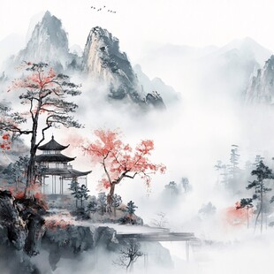 楼阁山水意境画