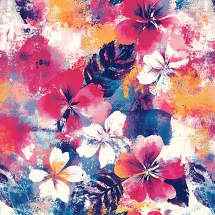 西瓜红花背景数码印花