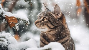 雪地中的猫咪