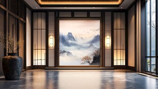 大厅意境禅境水墨