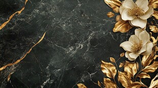 轻奢金色牡丹花线条