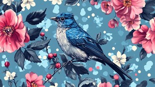 欧美风格鸟花卉