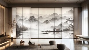 巨幅现代山水屏风