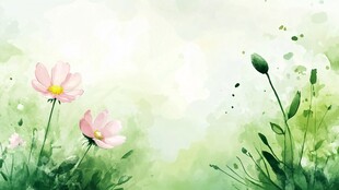 意境风景画水彩荷花