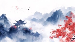 仙鹤楼阁古风山水画