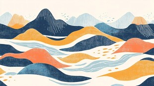 高端山水线包装插画