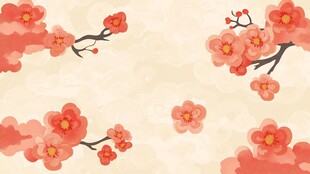 新中式手绘红色花鸟