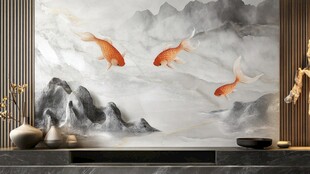 现代屏风鲤鱼图