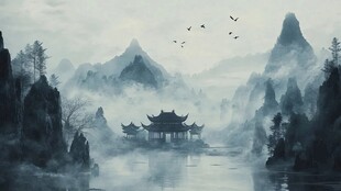 山水楼阁雅致意境风
