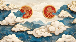 海浪仙鹤云纹中式背景