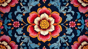 彩色民族风花草花卉