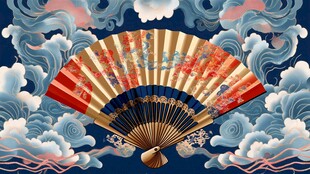 折扇海浪插画