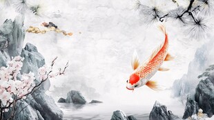 招财鲤鱼电视背景墙