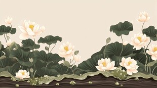 荷花池插画